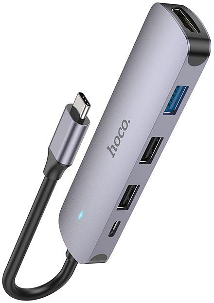 Разветвитель USB-C Hoco HB27 4порт. серый фото 1