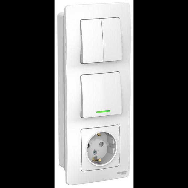 Блок СП Blanca (розетка с заземл. защ. шторки 16А 250В + 1-кл. выкл. с подсветкой + 2-кл. выкл.) бел фото 1