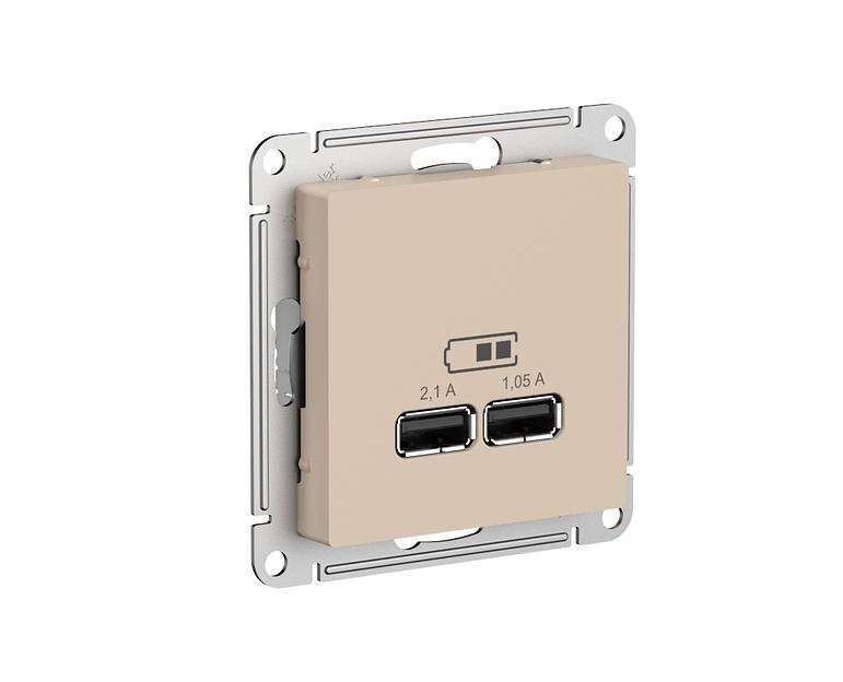 ATLASDESIGN USB РОЗЕТКА A+A, 5В/2,1 А, 2х5В/1,05 А, механизм, ПЕСОЧНЫЙ фото 2