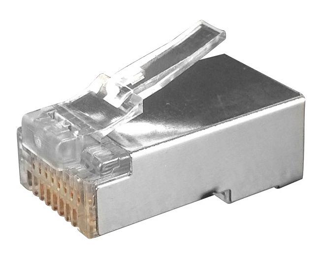 Hyperline Разъем RJ-45(8P8C) под витую пару, категория 6 (50 µ"/ 50 микродюймов), экранированный, универсальный (для одножильного и многожильного кабеля) (100 шт) Hyperline PLUG-8P8C-U-C6-SH-100 фото 1