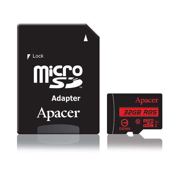 Карта памяти  Apacer  AP32GMCSH10U5-R  MicroSDHC 32GB  с адаптером SD фото 1