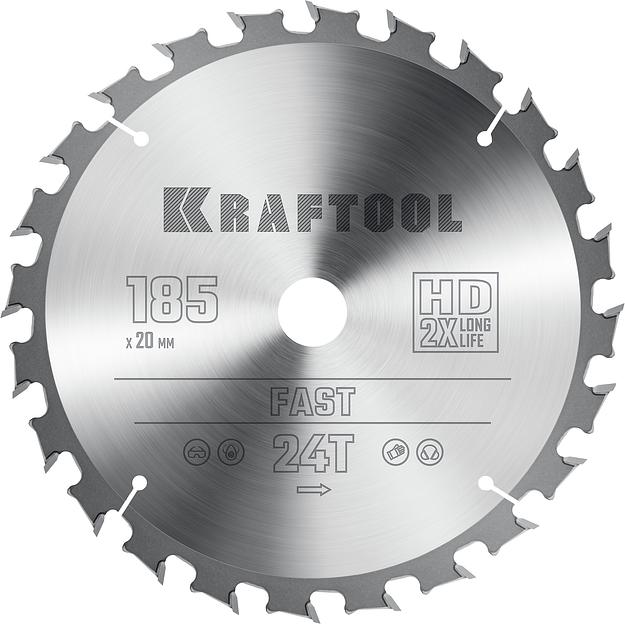 KRAFTOOL Fast, 185 х 20 мм, 24Т, пильный диск по дереву (36950-185-20) фото 1