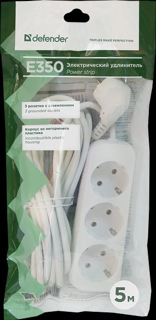 Удлинитель с заземлением Defender E350 5.0 м, 3 розетки (пакет) Defender E350 (5 м, 3 розетки) (99223) фото 4