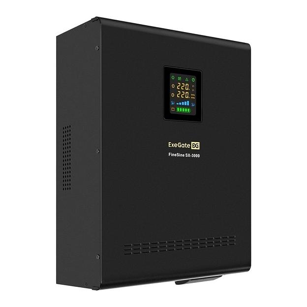 Exegate EX296003RUS ИБП (инвертор, синус, для котла) настенный ExeGate FineSine SX-3000.LCD.AVR.2SH.T <3000VA/2100W, чистая синусоида, цветной LCD-дисплей, AVR, 2*Schuko + клеммы, линейно-интерактивны фото 1