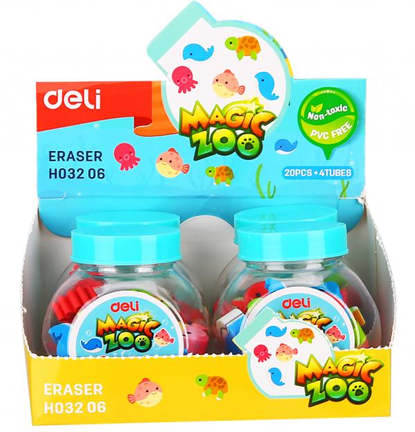 Набор ластиков Deli EH03206 Magic Zoo ассорти пласт.туб. (20шт) фото 6