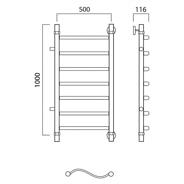 Полотенцесушитель водяной Роснерж Волна L101001 100x50 с боковым подключением 600 фото 2