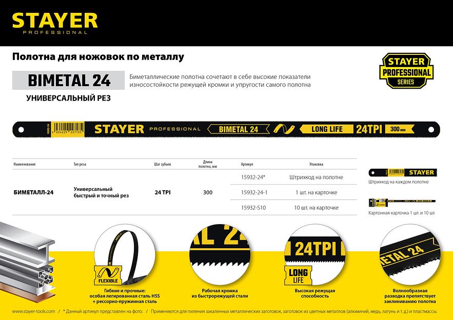 STAYER Bimetal-24, 24 TPI, 300 мм, 1 шт, биметаллическое полотно по металлу, Professional (15932-24-1) фото 5