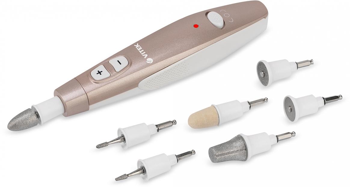 Маникюрно-педикюрный набор Vitek VT-2214 насадок в компл.:7шт (подсветка) золотистый/белый фото 5