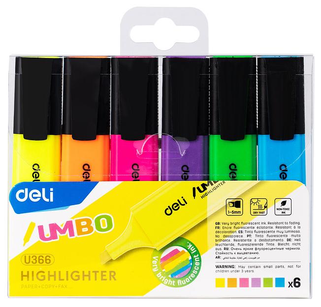 Набор текстовыделителей Deli EU366-MT Jumbo скошенный пиш. наконечник 1-5мм 6цв. ассорти пакет с европодвесом (6шт.) фото 3