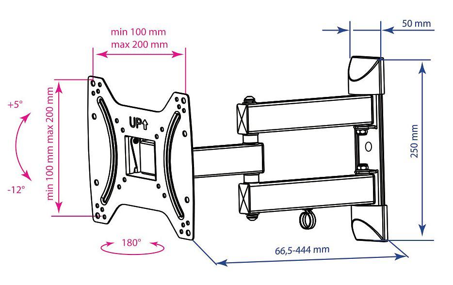 Кронштейн для телевизора Kromax DIX-22 черный 15"-48" макс.35кг настенный поворотно-выдвижной и наклонный фото 2