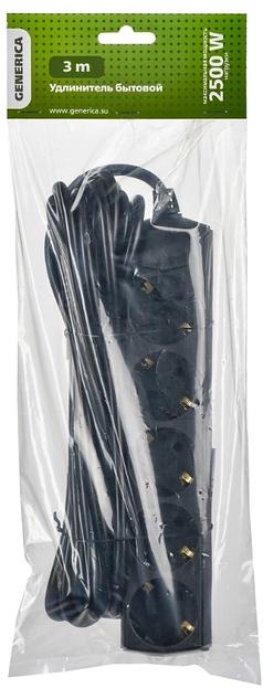 Сетевой удлинитель IEK GENERICA У05 3м (5 розеток) черный (пакет ПЭ) фото 2