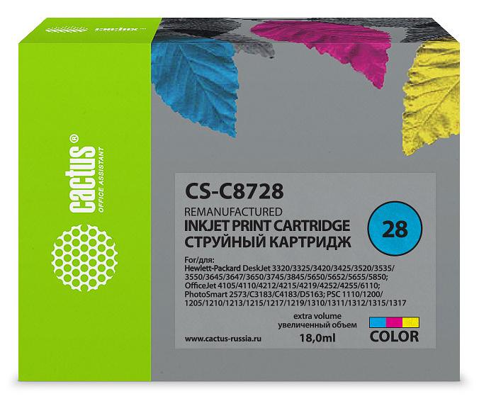 Картридж струйный Cactus CS-C8728 №28 многоцветный (18мл) для HP DJ 3320/3325/3420/3425/3520 фото 1