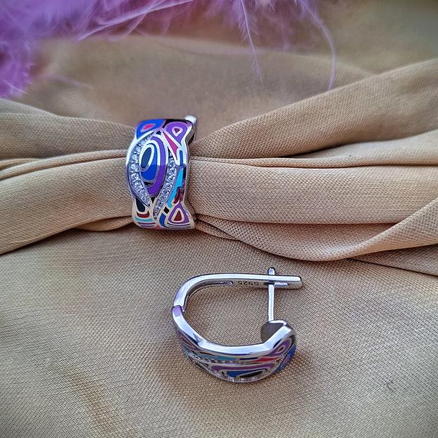 Крупный серебряный комплект с эмалью «Анталия» фото 3