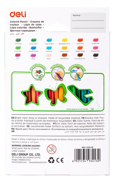Карандаши цветные Deli EC113-18 Enovation трехгранные пластик 18цв. коробка/европод. (18шт) фото 8