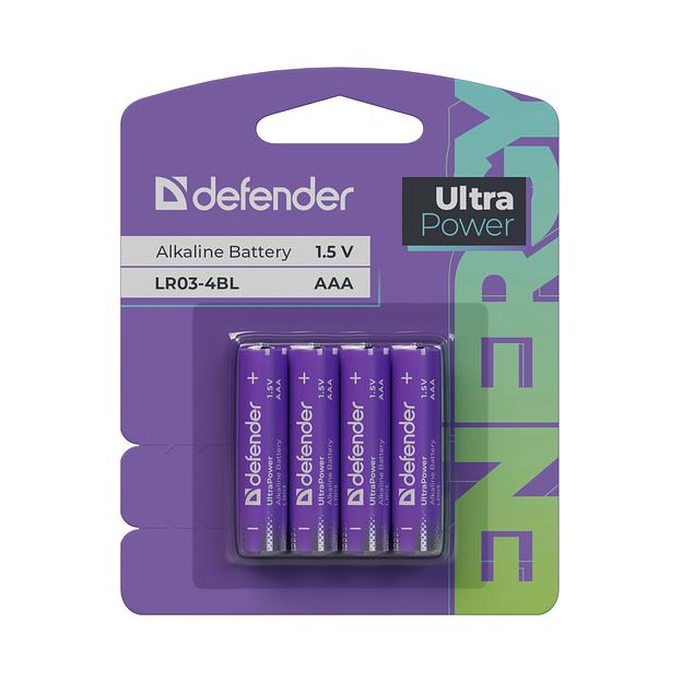 Defender Батарейка алкалиновая LR03-4BL ААА, блистер, 4 шт.,UltraPower фото 1