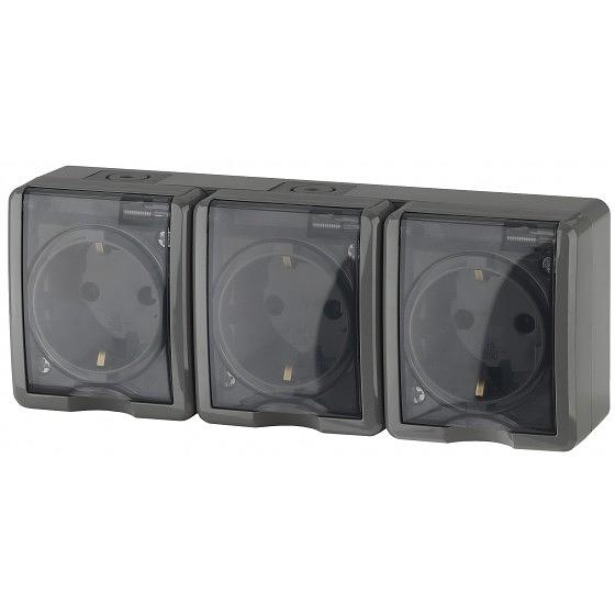 Эра Б0020721 11-2405-03 Розетка 3 х 2P+E IP54, 16АХ-250В, ОУ, Эра Эксперт, серый фото 1