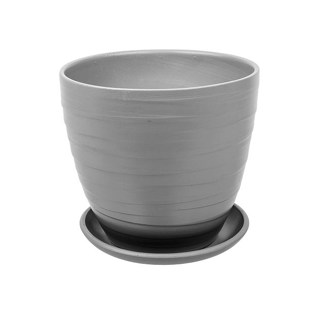 Керамический горшок Рельеф с подставкой, 1,4 л., Д135 Ш135 В130, металлик фото 1