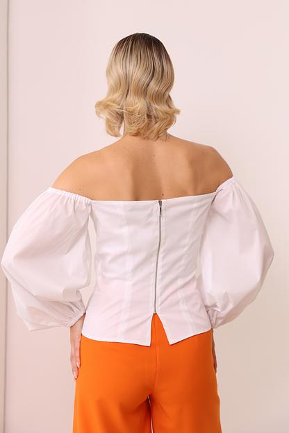 Блузка-топ с пышными рукавами, белая, опт фото 4