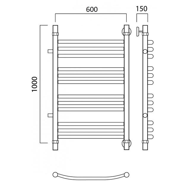 Полотенцесушитель водяной Роснерж Дуга L104011 100x60 с боковым подключением 800 групповой фото 2
