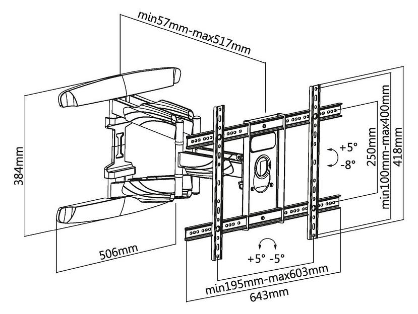 Кронштейн для телевизора Ultramounts UM 912 черный 37"-75" макс.45кг настенный поворотно-выдвижной и наклонный фото 2