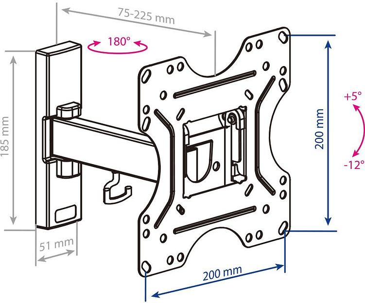 Кронштейн для телевизора Kromax OPTIMA-213 черный 20"-43" макс.30кг настенный поворотно-выдвижной и наклонный фото 2