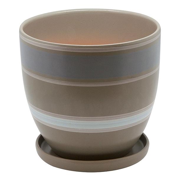Керамический горшок с подставкой, 4,7л., Д210 Ш210 В200, серый с белыми полосками фото 1