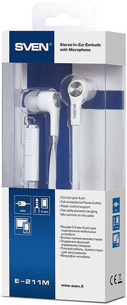 Внутриканальные стереонаушники с микрофоном SVEN E-211M, белый Sven E-211M (SV-015749) фото 4