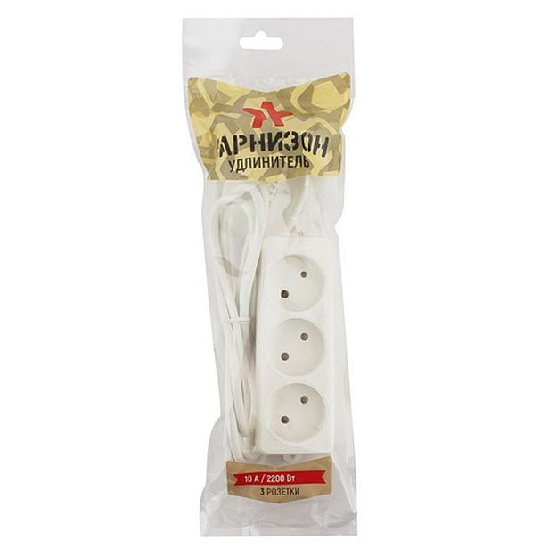 Гарнизон Сетевой фильтр EL-NL3-W-2, 3 розетки допустимый ток 10А, длина 2м. фото 3