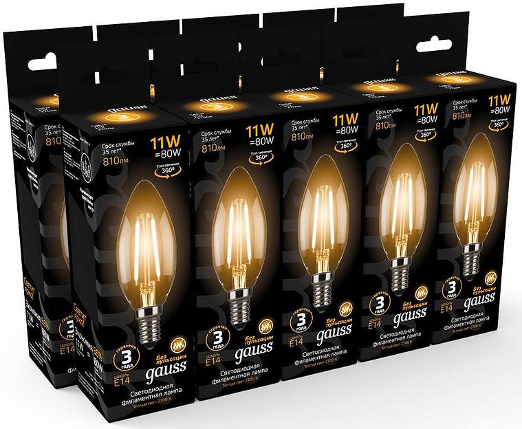 Лампа филам. Gauss 11Вт цок.:E14 свеча 220B 2700K св.свеч.бел.теп. C37 (упак.:10шт) (103801111) фото 5