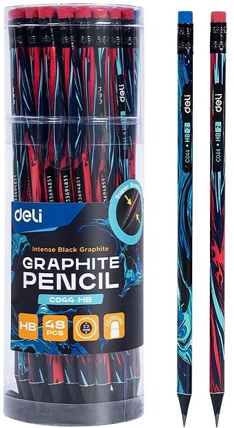 Карандаш ч/г Deli EC044-HB 2.2мм HB кругл. липа ассорти Graffiti texture ластик фото 1