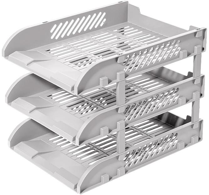 Лоток горизонтальный Deli E9213 GREY E9213 сборный для бумаг 325x241x155мм серый пластик (упак.:3шт) пластиковый пакет фото 1