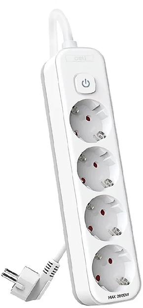 Сетевой фильтр Deli ET436 5м (4 розетки) белый (пакет ПЭ) фото 1