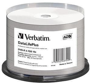 Диск DVD-R Verbatim 4.7Gb 16x Cake Box (50шт) Printable (43744) фото 1