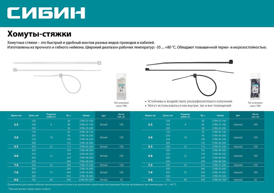 СИБИН ХС-Ч, 3.6 x 150 мм, нейлон РА66, 100 шт, черные, хомуты-стяжки (3788-36-150) фото 3