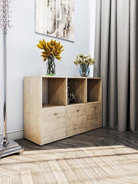 Стеллаж горизонтальный с дверцами Wood&Stone «Малави» дуб бунратти 93.4×31.2×62.8 см фото 2