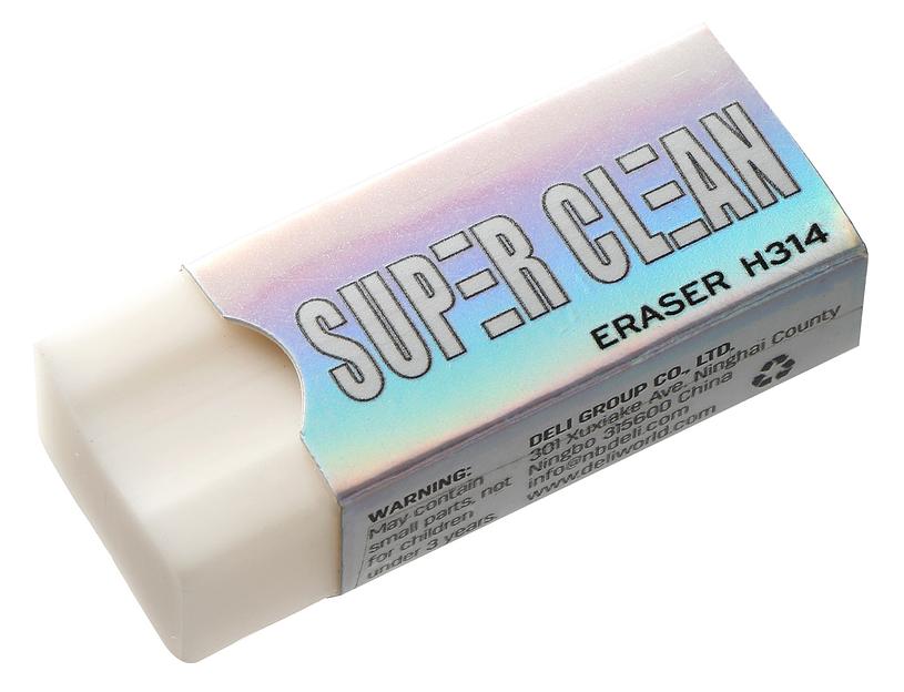 Ластик Deli EH314 Super Clean 41x17x10мм ПВХ белый индивидуальная картонная упаковка фото 1