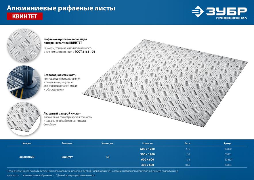ЗУБР Квинтет, 300 х 600 х 1.5 мм, алюминиевый рифленый лист, Профессионал (53833) фото 9