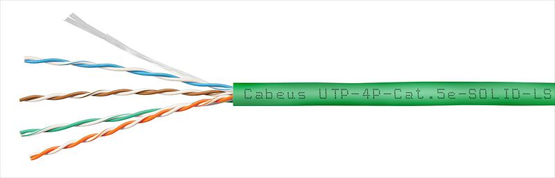 Cabeus UTP-4P-Cat.5e-SOLID-LSZH-GN Кабель витая пара UTP (U/UTP), категория 5e, 4 пары (24 AWG), одножильный, зеленый, LSZH, нг(А)-HF (305 м) фото 2