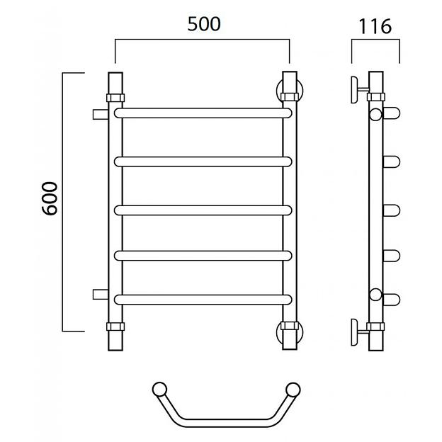Полотенцесушитель водяной Роснерж Трапеция L108001 60x50 с боковым подключением 500 фото 2