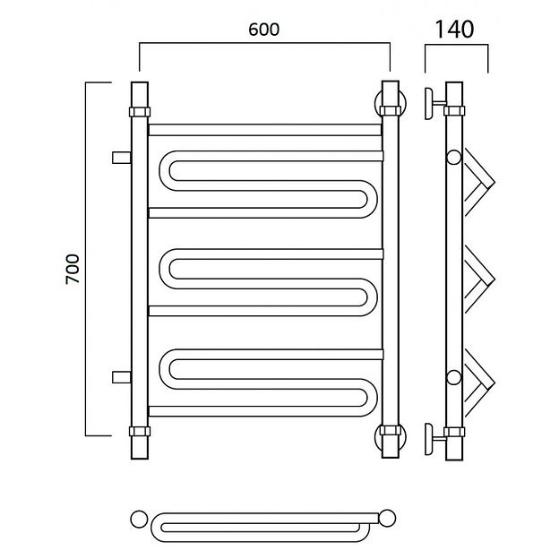 Полотенцесушитель водяной Роснерж Зиг-Заг L105001 70x60 с боковым подключением 600 фото 2