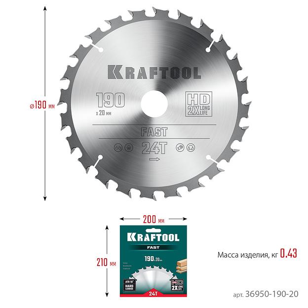 KRAFTOOL Fast, 190 х 20 мм, 24Т, пильный диск по дереву (36950-190-20) фото 6
