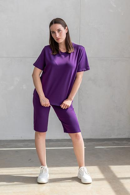 Женский костюм фиолетовый футболка с шортами, футер двунитка ОПТ фото 1