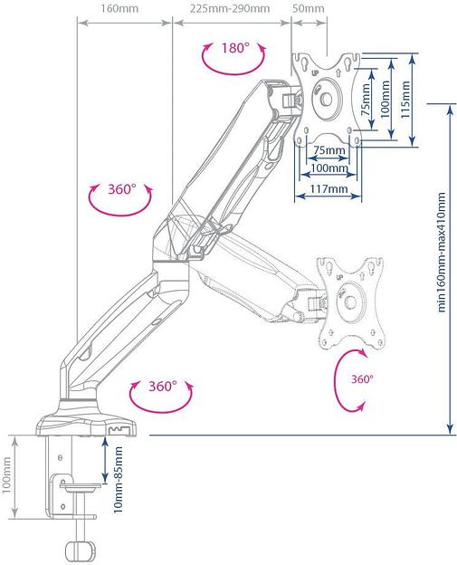 Кронштейн для мониторов Arm Media LCD-T21w белый 15"-32" макс.6.5кг настольный поворот и наклон верт.перемещ. фото 3