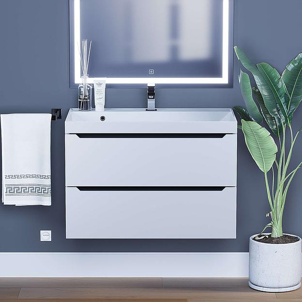 Тумба с раковиной для ванной Uperwood Tanos 80 см, подвесная, матовая, белая/графит фото 1
