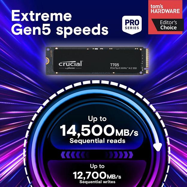 Твердотельный накопитель SSD Crucial T705 2TB PCIe Gen5 NVMe M.2 SSD CT2000T705SSD3 фото 2