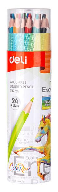 Карандаши цветные Deli EC112-24 Enovation трехгранные пластик 24цв. карт.тубус (24шт) фото 1
