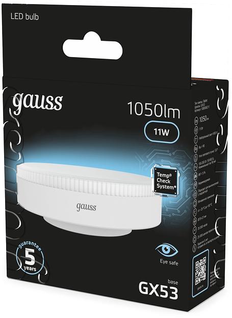 Лампа светодиодная Gauss 108008211 11Вт цок.:GX53 таблетка 150B св.свеч.бел.нейт. GX53 (упак.:10шт) фото 5