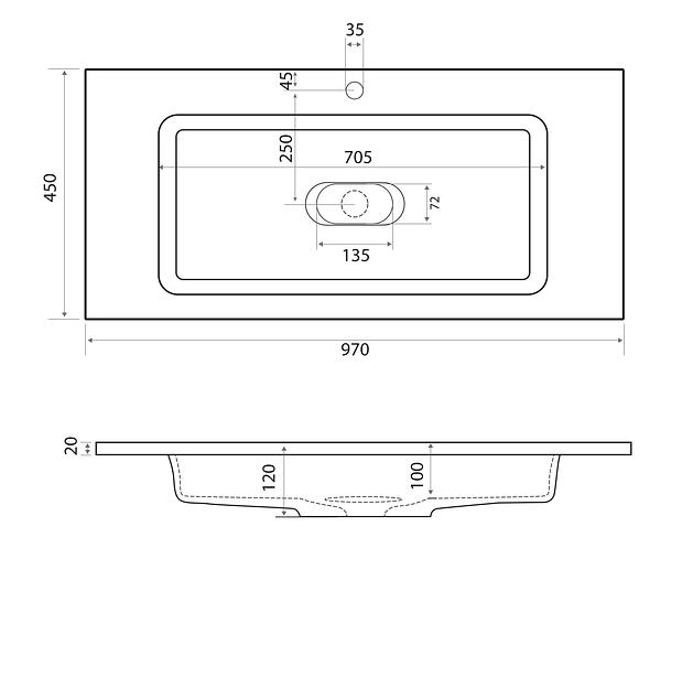 Раковина для ванной полувстраиваемая Uperwood Modul 100 см, белая глянцевая фото 8