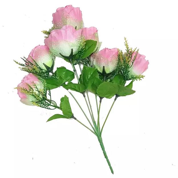 Букет роз (розовые) с органзой и добавки на 7 голов 35см фото 3