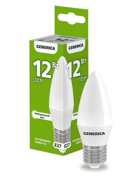 Лампа светодиодная C35 свеча 12Вт 230В 4000К E27 GENERICA ОПТ фото 1